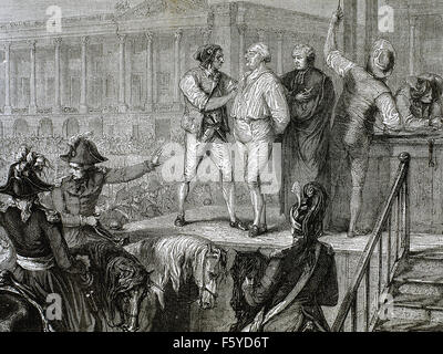 French Revolution. Execution of Louis XVI of France (1754-1793) in the Revolution Square (Concorde Square). 21 January 1793. Paris. Engraving. 19th century. Stock Photo