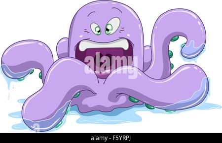 A vector illustration of a purple octopus in water for Halloween. Stock Vector
