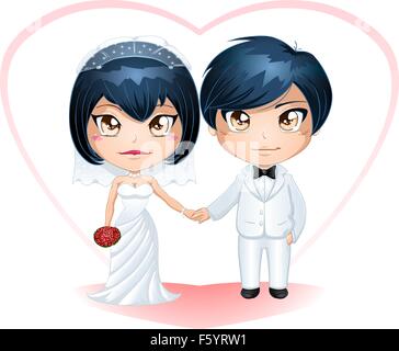 A vector illustration of a bride and groom dressed for their wedding day. Stock Vector