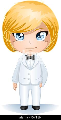 A vector illustration of a groon dressed in white suit for his wedding day. Stock Vector