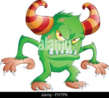 A vector illustration of cute scary green monster for Halloween. Stock Vector