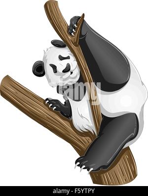 A vector illustration of a panda bear on a bamboo tree. Stock Vector