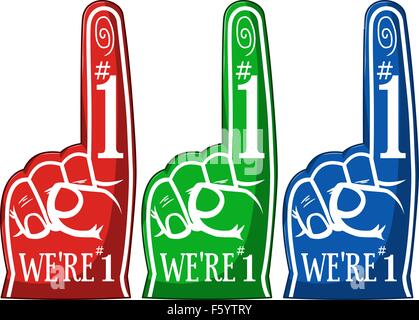 A vector illustration of a sports cheering pointing finger in three different colors. Stock Vector