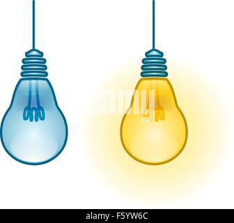 A vector illustration of two turned on and off light-bulbs. Stock Vector