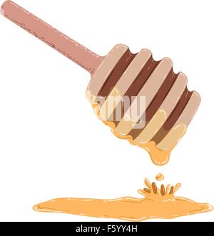 Vector illustration of a stick dripping with honey for Rosh Hashanah Jewish new year. Stock Vector
