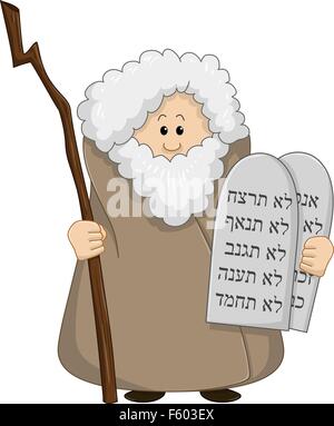 Vector illustration of Moses holding the ten commandments. Stock Vector