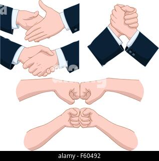 Vector illustrations pack of various hand shakes and fist bumps Stock Vector