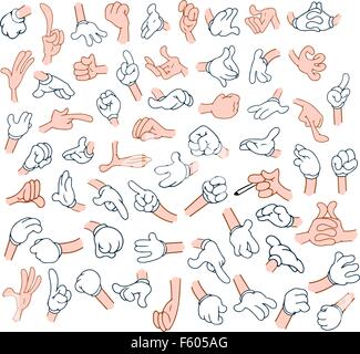 Vector illustrations pack of cartoon hands in various gestures. Stock Vector