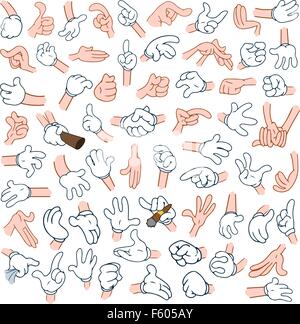 Vector illustrations pack of cartoon hands in various gestures. Stock Vector