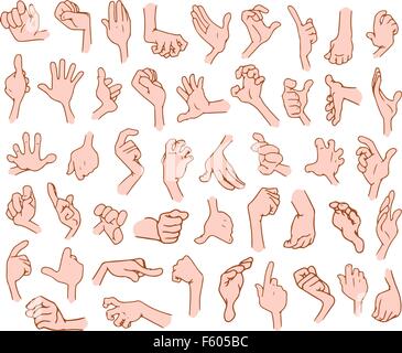 Vector illustrations pack of cartoon hands in various gestures. Stock Vector