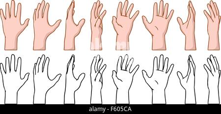 Vector illustrations pack of 360 degree rotation of a human palm. Stock Vector