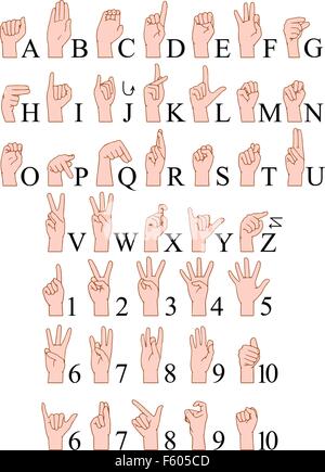 Vector illustrations pack of sign language ABC and numbers. Stock Vector