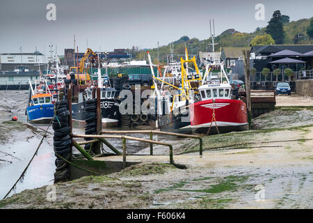 Cockle boats tied up at Leigh on Sea in Essex. Stock Photo