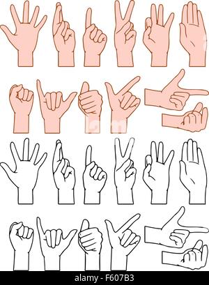 Vector illustrations pack of universal gestures of hands Stock Vector