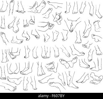 Vector illustrations lineart pack of human feet in various gestures ...