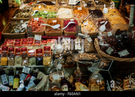 Dried foods,herb and spice shop display Florence Mercato Centrale central market Italy Stock Photo