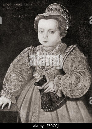 Lady Arbella Stuart, 1575 – 1615.  English noblewoman who was for some time considered a possible successor to Queen Elizabeth I of England.  Seen here as a child. Stock Photo