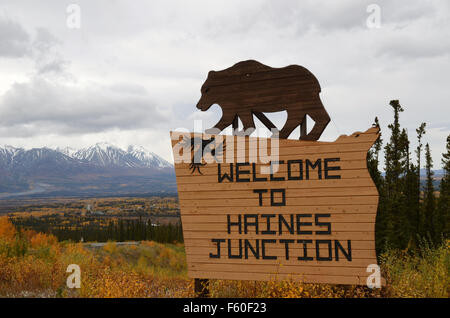 Sign, Haines Junction, Yukon, Canada Stock Photo