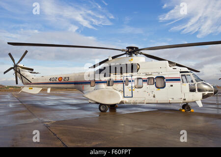Spanish Air Force Eurocopter Cougar helicopter with a water bucket for