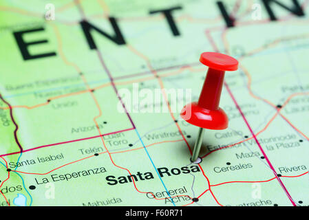 Santa Rosa pinned on a map of Argentina Stock Photo