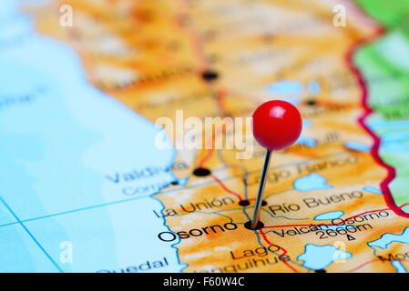 Osorno pinned on a map of Chile Stock Photo