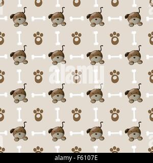Seamless colorful dog pattern with paw and bone. Stock Vector