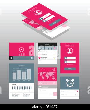 Flat Mobile UI Kit - EPS10 Vector Illustration Stock Vector