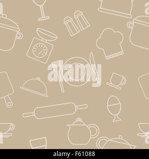 Food and drink outline seamless pattern. Stock Vector