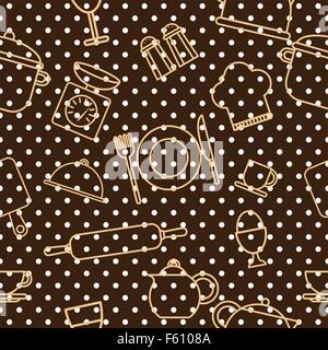 Food and drink outline seamless pattern. Stock Vector