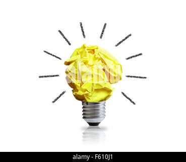 Inspiration concept crumpled paper light bulb metaphor for good idea Stock Photo