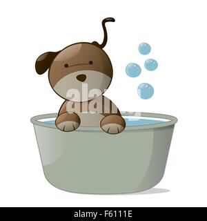 Cute Dog in a Tub Isolated on White Background. Stock Vector