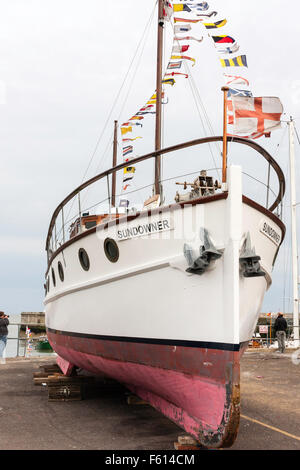 England, Ramsgate. The Sundowner, one of the famous Dunkirk 'little ships'. On dry dock during the 70th anniversary of the 1940 Dunkirk evacuation. Stock Photo