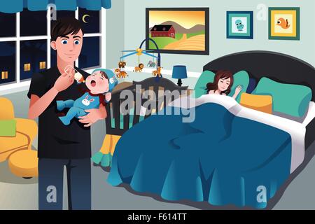 A vector illustration of father holding a newborn baby Stock Vector