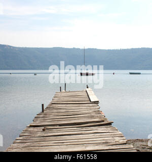 Castel Gandolfo Lake wooden pier Stock Photo