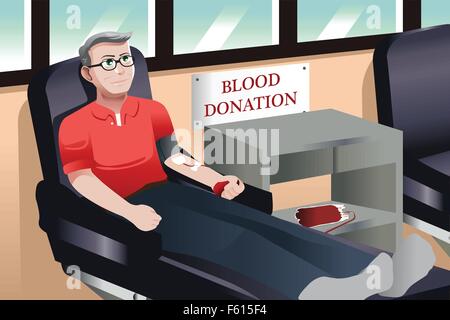 A vector illustration of middle aged donating blood in a blood bank Stock Vector