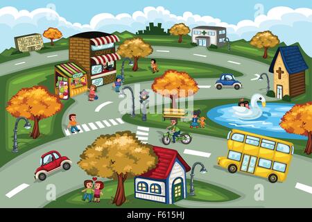 A vector illustration of city scene Stock Vector