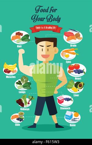 A vector illustration of Infographic of healthy food for body Stock Vector