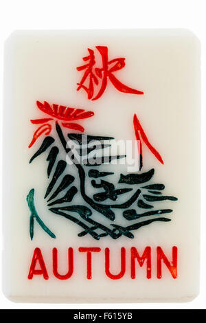 MahJong bonus card, tile from the Chinese gambling game, part of the four seasons set, autumn tile. Stock Photo