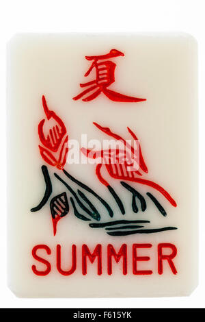 MahJong bonus card, tile from the Chinese gambling game, part of the four seasons set, summer tile. Stock Photo