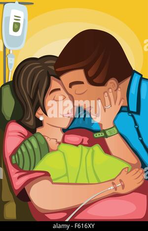 A vector illustration of a couple having a newborn baby in the hospital Stock Vector