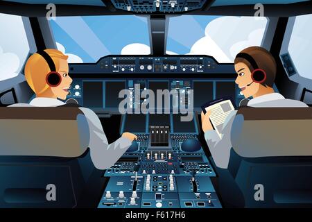 A vector illustration of pilot and copilot inside the cockpit Stock Vector