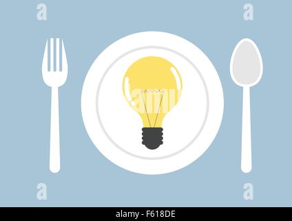 Eat new ideas, Light bulb on dish, VECTOR, EPS10 Stock Vector
