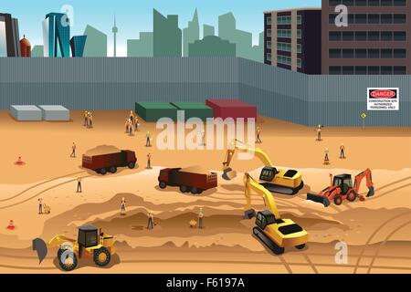 A vector illustration of scene in a construction site Stock Vector