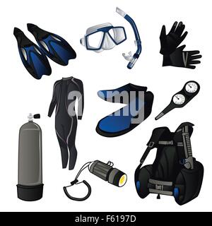 A vector illustration of scuba diving icon sets Stock Vector