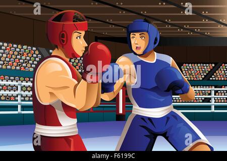 A vector illustration of boxers fighting in ring for sport competition series Stock Vector