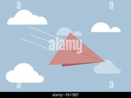 Red paper airplane flying in sky Stock Vector