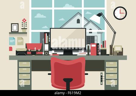 Flat design vector illustration of modern office interior with designer ...
