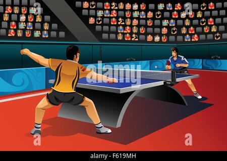 A vector illustration of men playing table tennis in the competition for sport competition series Stock Vector