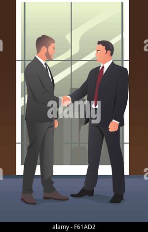A vector illustration of businessmen shaking hands Stock Vector