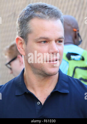 Matt Damon arrives at Universal Studios Hollywood to appear on 'Jimmy Kimmel Live!'  Featuring: Matt Damon Where: Los Angeles, California, United States When: 28 Sep 2015 Stock Photo